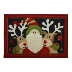 Christmas Mat 2E – Santa and 2 Reindeer 40cm X 60cm -1